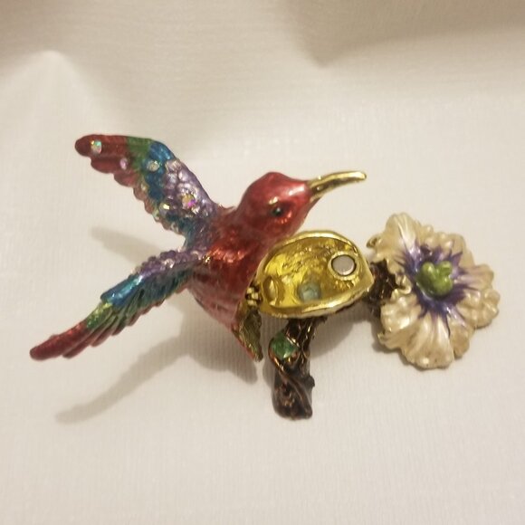 Swarovski-style bejeweled hummingbird-shaped trinket box - Picture 11 of 13